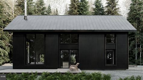 all black metal house|cabin with black metal roof.